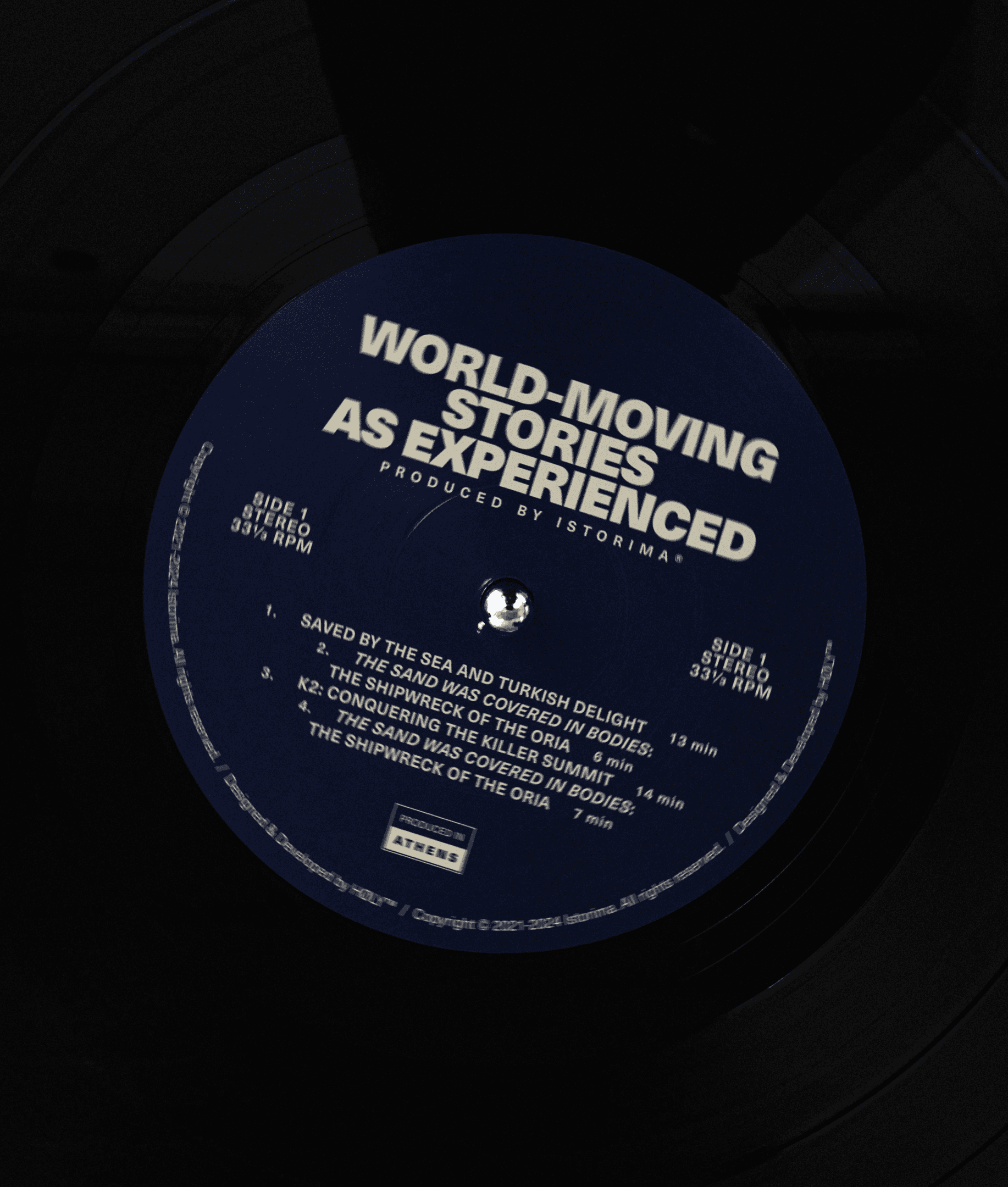 Drawing upon vinyls’ visual legacy as a reference to Istorima’s quest to record the human voice of our history